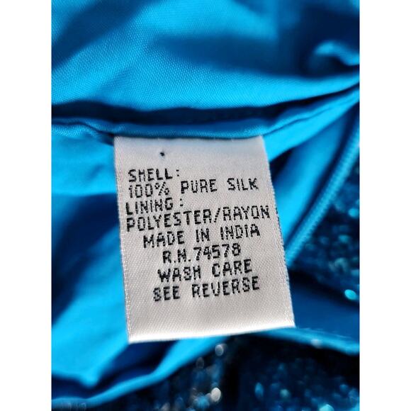 Cache Vintage Beaded Silk Blue Open Back Gown Maxi Dress High Slits Size Large - Picture 6 of 13